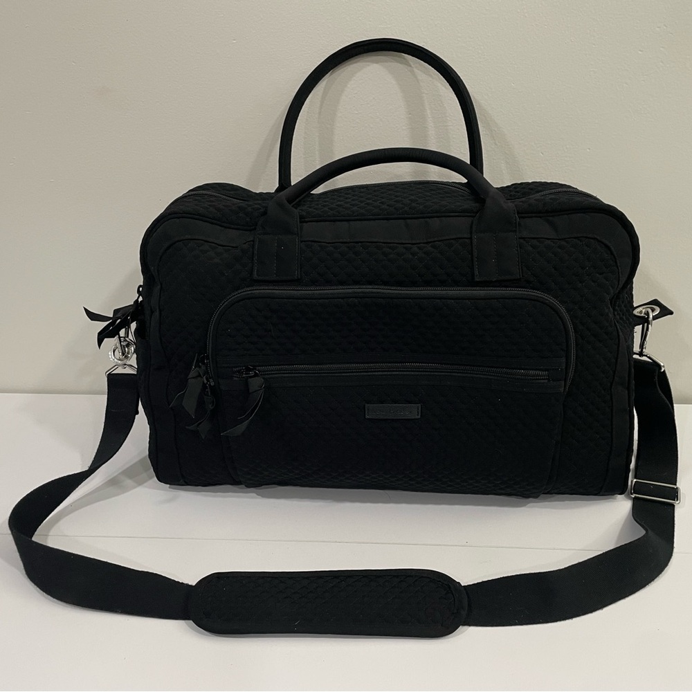 Vera Bradley Black Quilted Travel Satchel with Detachable Strap